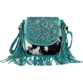 American Bison Turquoise Western Crossbody Bag – Saddle-Inspired Purse with Hair-On-Hide, Fringe & Filigree Flap in Saudi Arabia