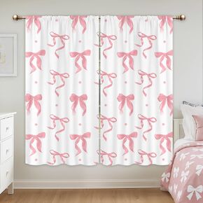 Girly Pink Bow Curtains for Girls Bedroom 42Wx63H Inch Rod Pocket Blush Pink Bownot Cute Kids Woman Pretty Girl 2 Panels Window Treatment Set for Living Room Decor in Saudi Arabia