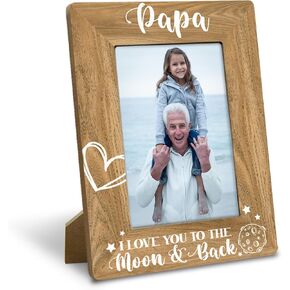 Papa Gifts, Rustic Wood Photo Frame, Holds 4 x 6 Inch Photo - Papa I Love You to the Moon and Back, Best Grandpa Ever, Father's Day, Papa Gifts for Birthday, from New Baby, Grandparent's Day in Saudi Arabia