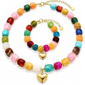 Chunky Beaded Necklace and Bracelet Set for Women - Statement Resin Bead Boho Chunky Jewelry Set Necklace Bracelet in Saudi Arabia