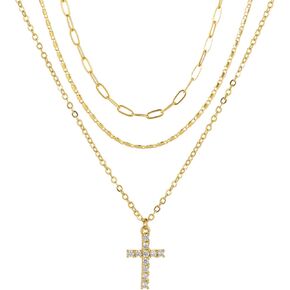 Layered Gold Necklaces for Women，Stackable Dainty 14K Gold Plated Trendy crucifixion Diamonds Circle love Paperclip Chain Pendant Choker Necklace，Jewelry Set Gifts for Women in Saudi Arabia