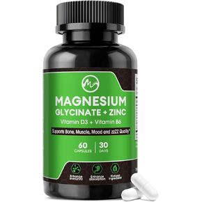 (2 Pack) Magnesium Glycinate Capsules, Magnesium Supplement 400mg with Zinc,Vitamin D3 & B6 - Highly Bioavailable and Absorption - Bone,Heart,Joint,Immune Support - 120 Vegan Capsules for Women & Men in Saudi Arabia