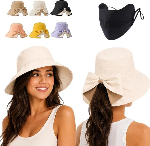 Bowknot Wide Brim Sun Protective Hat, Foldable, 360° Protection Uv Protection Breathable Summer Travel Beach Hat in Kuwait