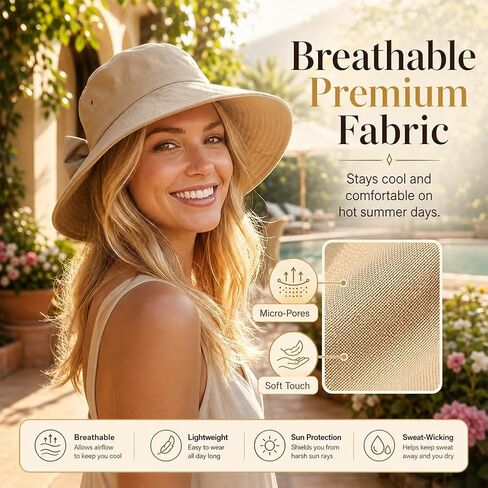 Bowknot Wide Brim Sun Protective Hat, Foldable, 360° Protection Uv Protection Breathable Summer Travel Beach Hat in Kuwait
