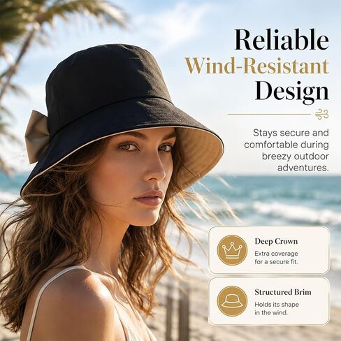 Bowknot Wide Brim Sun Protective Hat, Foldable, 360° Protection Uv Protection Breathable Summer Travel Beach Hat in Kuwait