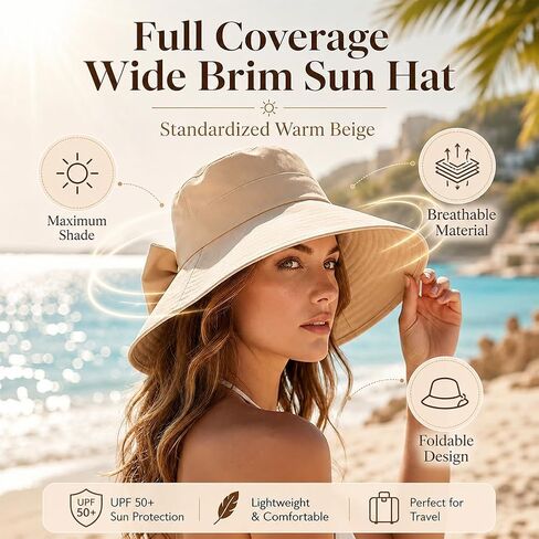 Bowknot Wide Brim Sun Protective Hat, Foldable, 360° Protection Uv Protection Breathable Summer Travel Beach Hat in Kuwait