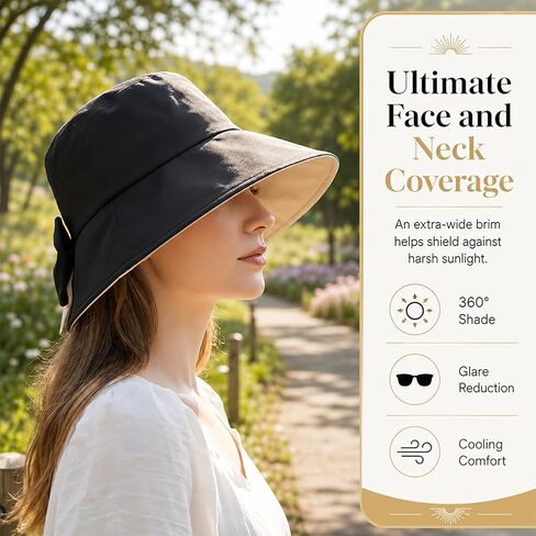 Bowknot Wide Brim Sun Protective Hat, Foldable, 360° Protection Uv Protection Breathable Summer Travel Beach Hat in Kuwait