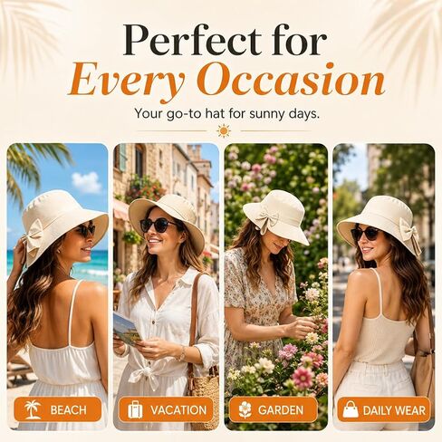 Bowknot Wide Brim Sun Protective Hat, Foldable, 360° Protection Uv Protection Breathable Summer Travel Beach Hat in Kuwait