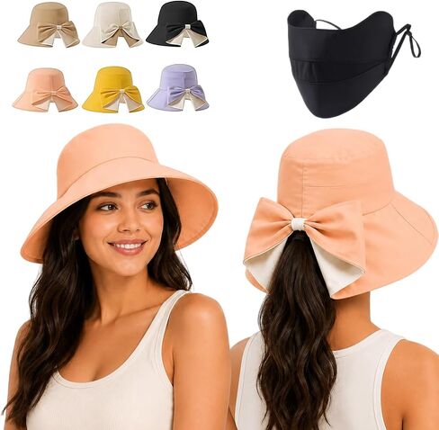 Bowknot Wide Brim Sun Protective Hat, Foldable, 360° Protection Uv Protection Breathable Summer Travel Beach Hat in Saudi Arabia