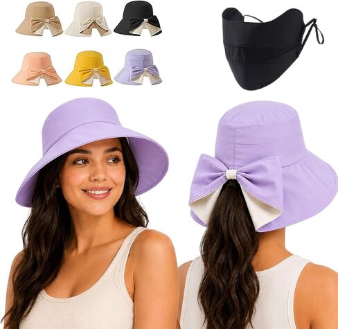 Bowknot Wide Brim Sun Protective Hat, Foldable, 360° Protection Uv Protection Breathable Summer Travel Beach Hat in Kuwait