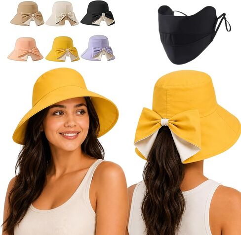 Bowknot Wide Brim Sun Protective Hat, Foldable, 360° Protection Uv Protection Breathable Summer Travel Beach Hat in Kuwait