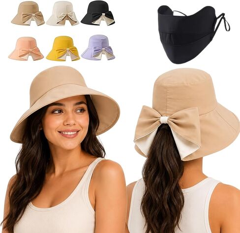Bowknot Wide Brim Sun Protective Hat, Foldable, 360° Protection Uv Protection Breathable Summer Travel Beach Hat in Kuwait