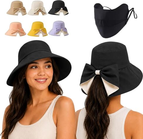 Bowknot Wide Brim Sun Protective Hat, Foldable, 360° Protection Uv Protection Breathable Summer Travel Beach Hat in Kuwait