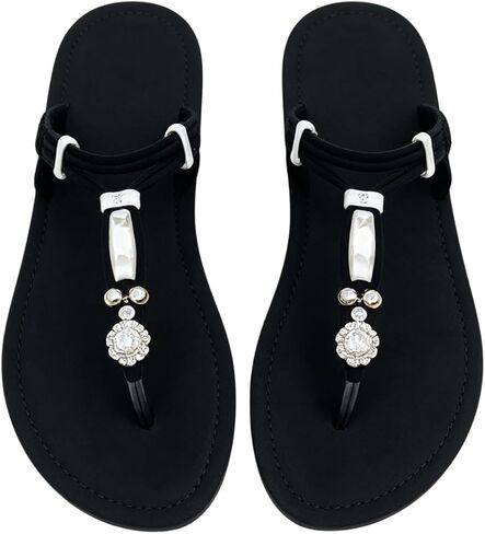 GORGLITTER Women's Rhinestone Beaded Flat Sandals Summer Vacation Causal Open Toe Trendy Silde Shoes 2026 in Kuwait
