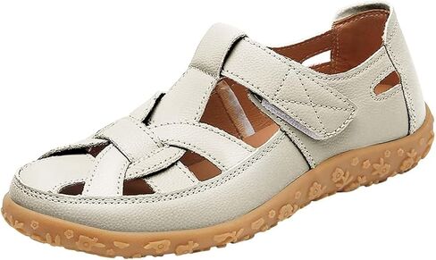 Womens Closed Toe Leather Sandals Adjustable Strap Cutout Breathable Non Slip Casual Summer Walking Beach Shoes in Kuwait