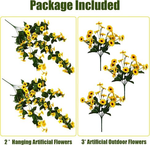 5Pcs Artificial Sunflowers for Outdoors UV Resistant Artificial Sunflowers Fake Flowers Look Real Faux Outdoor Flowers Plants for Outside Porch Patio Garden Decor in Saudi Arabia