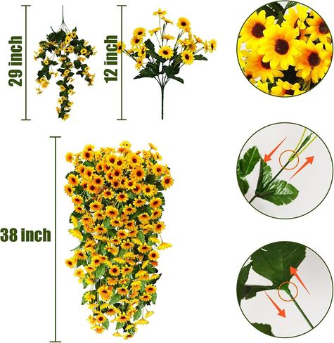 5Pcs Artificial Sunflowers for Outdoors UV Resistant Artificial Sunflowers Fake Flowers Look Real Faux Outdoor Flowers Plants for Outside Porch Patio Garden Decor in Saudi Arabia