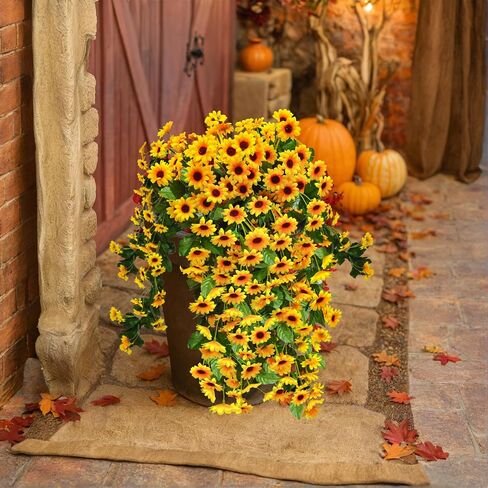 5Pcs Artificial Sunflowers for Outdoors UV Resistant Artificial Sunflowers Fake Flowers Look Real Faux Outdoor Flowers Plants for Outside Porch Patio Garden Decor in Saudi Arabia
