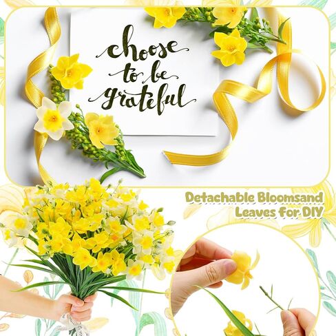 12 Pack Artificial Daffodils Fake Silk Narcissus Flowers UV Resistant Indoor Outdoor Home Decor Realistic Yellow White Bouquet for Wedding Centerpiece in Saudi Arabia