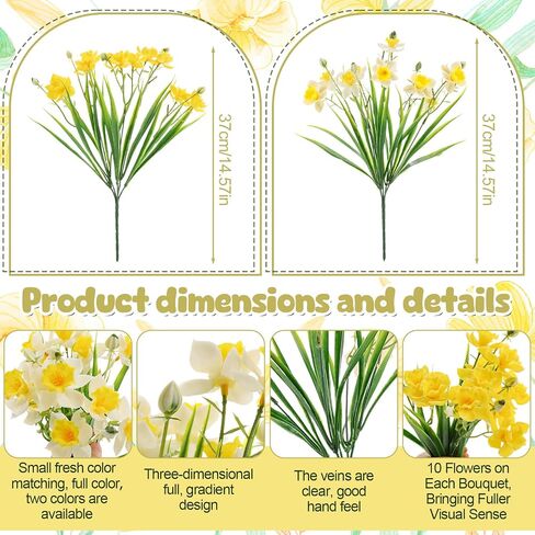 12 Pack Artificial Daffodils Fake Silk Narcissus Flowers UV Resistant Indoor Outdoor Home Decor Realistic Yellow White Bouquet for Wedding Centerpiece in Saudi Arabia