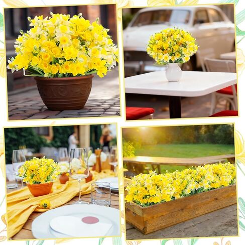 12 Pack Artificial Daffodils Fake Silk Narcissus Flowers UV Resistant Indoor Outdoor Home Decor Realistic Yellow White Bouquet for Wedding Centerpiece in Saudi Arabia