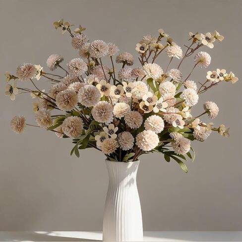 13Pcs Faux Kiku Flowers for Vase – Long Stem Artificial Flowers with Wax, Fake Chrysanthemum Pom Pom Stems, Dried Flower Floral Arrangement for Centerpieces, Indoor Home Decor (No Vase) in Saudi Arabia