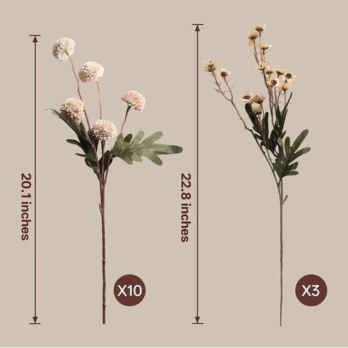 13Pcs Faux Kiku Flowers for Vase – Long Stem Artificial Flowers with Wax, Fake Chrysanthemum Pom Pom Stems, Dried Flower Floral Arrangement for Centerpieces, Indoor Home Decor (No Vase) in Saudi Arabia