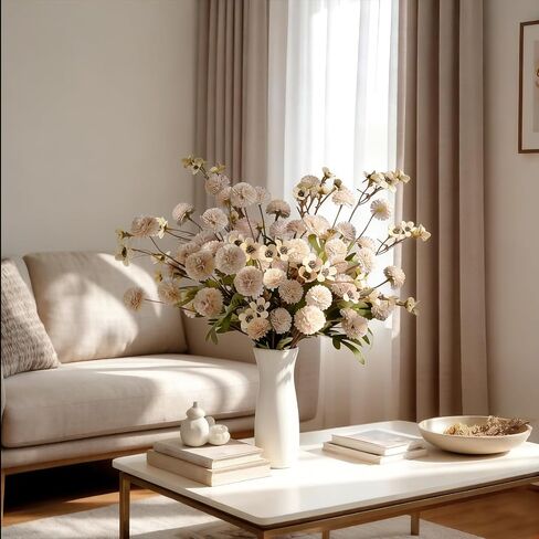 13Pcs Faux Kiku Flowers for Vase – Long Stem Artificial Flowers with Wax, Fake Chrysanthemum Pom Pom Stems, Dried Flower Floral Arrangement for Centerpieces, Indoor Home Decor (No Vase) in Saudi Arabia