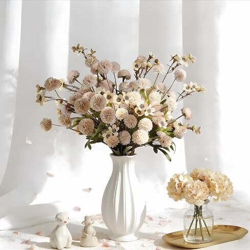 13Pcs Faux Kiku Flowers for Vase – Long Stem Artificial Flowers with Wax, Fake Chrysanthemum Pom Pom Stems, Dried Flower Floral Arrangement for Centerpieces, Indoor Home Decor (No Vase) in Saudi Arabia