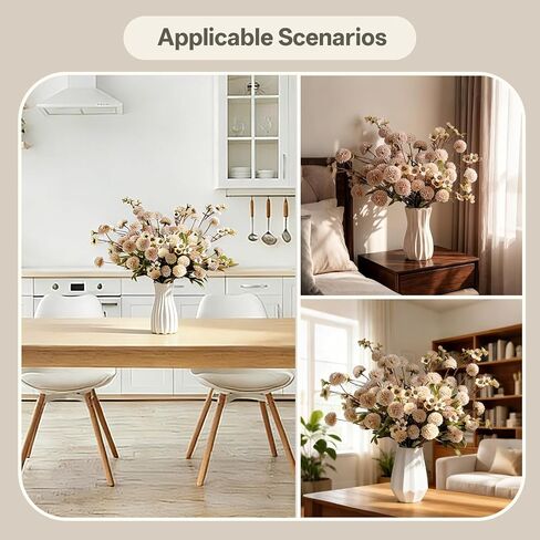 13Pcs Faux Kiku Flowers for Vase – Long Stem Artificial Flowers with Wax, Fake Chrysanthemum Pom Pom Stems, Dried Flower Floral Arrangement for Centerpieces, Indoor Home Decor (No Vase) in Saudi Arabia