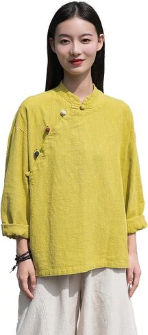 LUZU JUNU Women's Elegant Cotton Linen Blouse Tops Long Sleeve Casual Loose Fit Shirt in Saudi Arabia