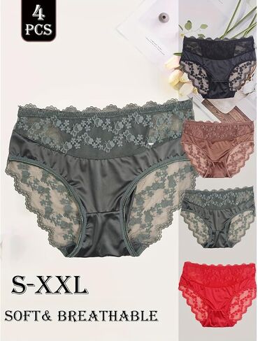 Set of 4 Women'S Underwear - Elegant Lace, Soft And Comfortable for Daily Use in Kuwait