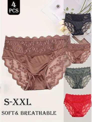 Set of 4 Women'S Underwear - Elegant Lace, Soft And Comfortable for Daily Use in Kuwait
