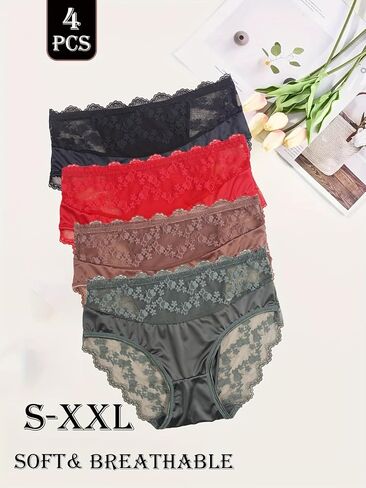 Set of 4 Women'S Underwear - Elegant Lace, Soft And Comfortable for Daily Use in Kuwait