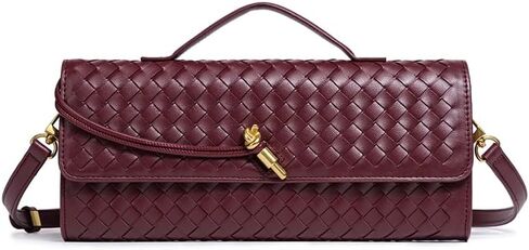 Woven Clutch Purses for Women, Vegan Leather Shoulder Crossbody Evening Bag Satchel Handbag for Formal, Wedding, Party (Burgundy) in Saudi Arabia