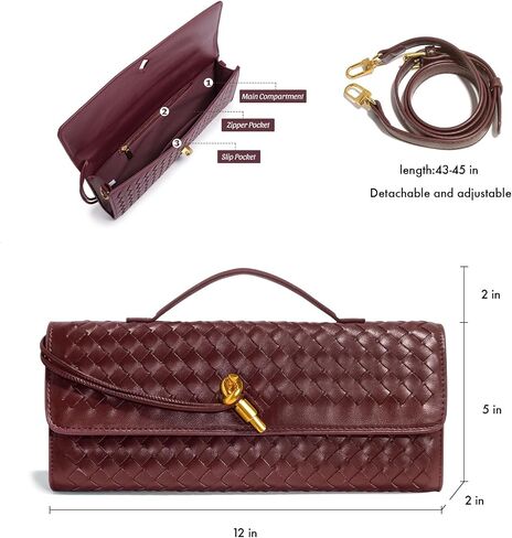 Woven Clutch Purses for Women, Vegan Leather Shoulder Crossbody Evening Bag Satchel Handbag for Formal, Wedding, Party (Burgundy) in Saudi Arabia