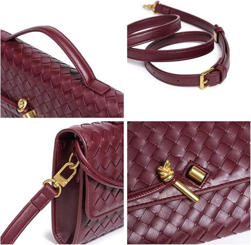 Woven Clutch Purses for Women, Vegan Leather Shoulder Crossbody Evening Bag Satchel Handbag for Formal, Wedding, Party (Burgundy) in Saudi Arabia