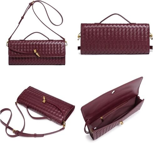Woven Clutch Purses for Women, Vegan Leather Shoulder Crossbody Evening Bag Satchel Handbag for Formal, Wedding, Party (Burgundy) in Saudi Arabia