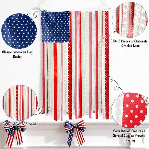 4th of July Decorations, 4 x 2.4 Ft Memorial Day American Flag Banner, Vintage Independence Day Rag Flag Accessories for 250th Anniversary Decor Home Outdoor Porch Yard Party Supplies in Saudi Arabia