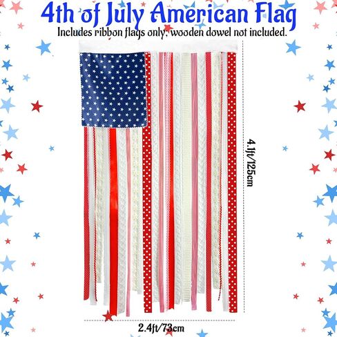 4th of July Decorations, 4 x 2.4 Ft Memorial Day American Flag Banner, Vintage Independence Day Rag Flag Accessories for 250th Anniversary Decor Home Outdoor Porch Yard Party Supplies in Saudi Arabia