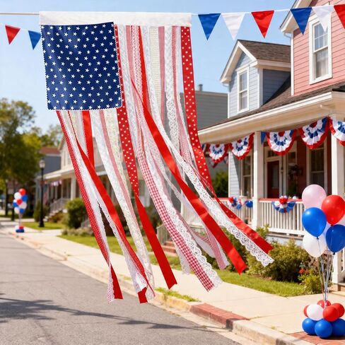 4th of July Decorations, 4 x 2.4 Ft Memorial Day American Flag Banner, Vintage Independence Day Rag Flag Accessories for 250th Anniversary Decor Home Outdoor Porch Yard Party Supplies in Saudi Arabia