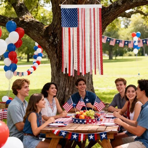 4th of July Decorations, 4 x 2.4 Ft Memorial Day American Flag Banner, Vintage Independence Day Rag Flag Accessories for 250th Anniversary Decor Home Outdoor Porch Yard Party Supplies in Saudi Arabia