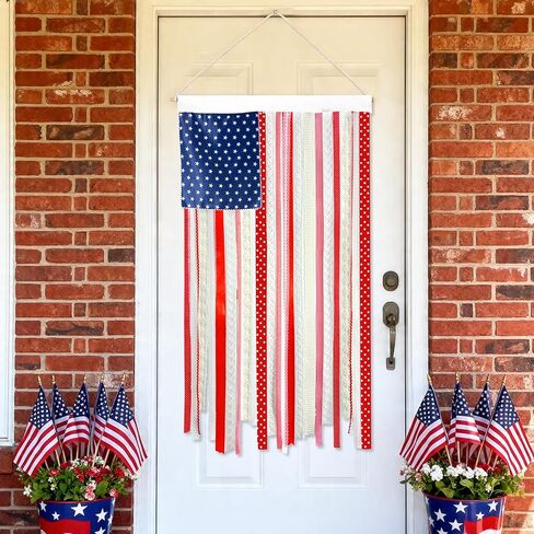 4th of July Decorations, 4 x 2.4 Ft Memorial Day American Flag Banner, Vintage Independence Day Rag Flag Accessories for 250th Anniversary Decor Home Outdoor Porch Yard Party Supplies in Saudi Arabia