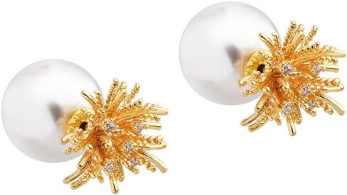 Pearl Double Sided Earrings for Women Vintage Front Back Earring Stud Hypoallergenic Gold Plated Firework Ball Jacket Earrings Jewelry Gifts in Saudi Arabia