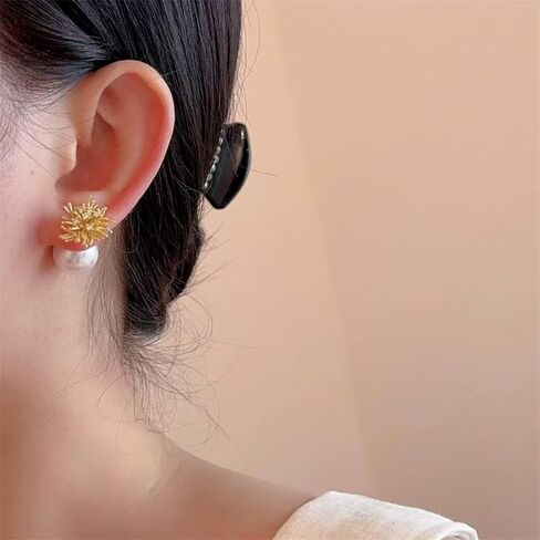 Pearl Double Sided Earrings for Women Vintage Front Back Earring Stud Hypoallergenic Gold Plated Firework Ball Jacket Earrings Jewelry Gifts in Saudi Arabia