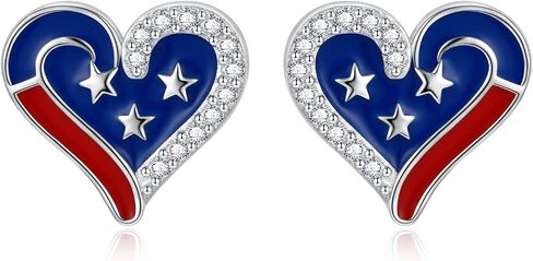 American Flag Earrings for Women 925 Sterling Silver Patriotic 4th of July Stud Earrings Red White And Blue Heart Star Earrings Independence Day Gifts for Women in Saudi Arabia