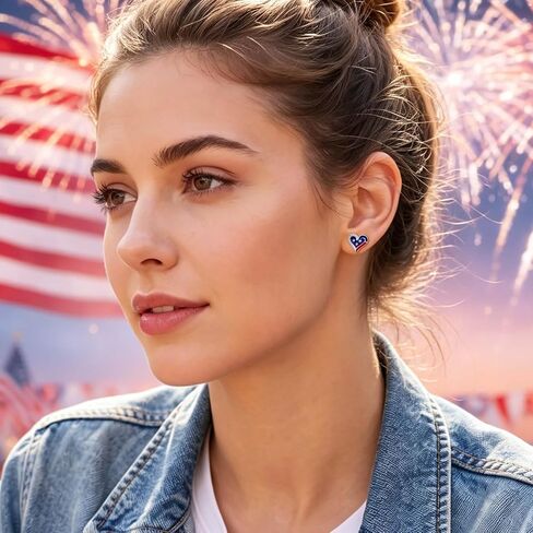 American Flag Earrings for Women 925 Sterling Silver Patriotic 4th of July Stud Earrings Red White And Blue Heart Star Earrings Independence Day Gifts for Women in Saudi Arabia
