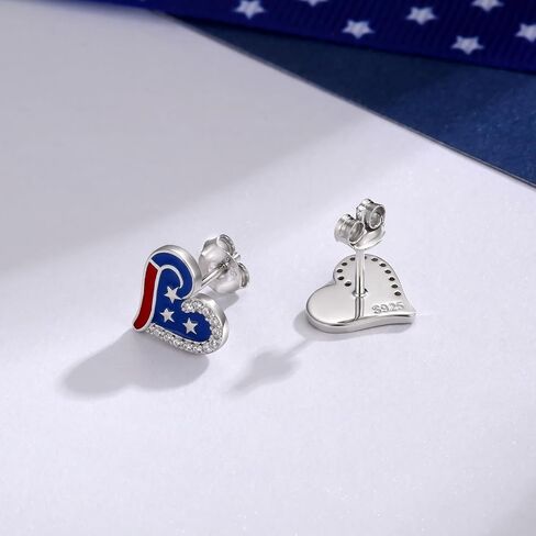 American Flag Earrings for Women 925 Sterling Silver Patriotic 4th of July Stud Earrings Red White And Blue Heart Star Earrings Independence Day Gifts for Women in Saudi Arabia