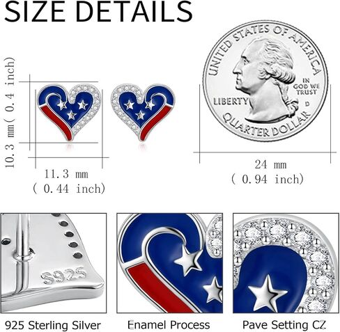 American Flag Earrings for Women 925 Sterling Silver Patriotic 4th of July Stud Earrings Red White And Blue Heart Star Earrings Independence Day Gifts for Women in Saudi Arabia