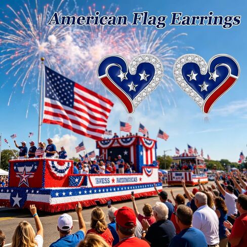 American Flag Earrings for Women 925 Sterling Silver Patriotic 4th of July Stud Earrings Red White And Blue Heart Star Earrings Independence Day Gifts for Women in Saudi Arabia
